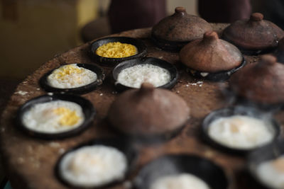 High angle view of breakfast on table
