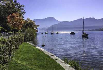 Scenic view of lake against clear sky