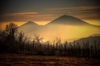 Silhouette of mountain during sunset