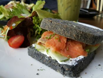 Close-up of food on plate on table