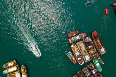 High angle view of boats on sea