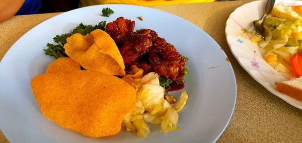 High angle view of meal served in plate