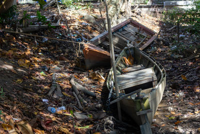 High angle view of garbage in forest