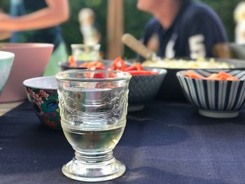 Close-up of beer in glass on table