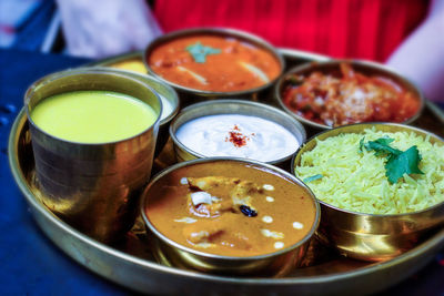 High angle view of food in bowl on table