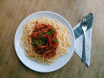 High angle view of food in plate