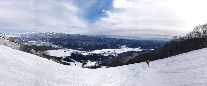 Scenic view of snowcapped mountains against sky