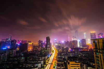 Illuminated cityscape at night