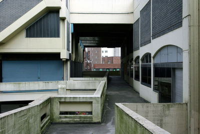 Elevated walkway by building