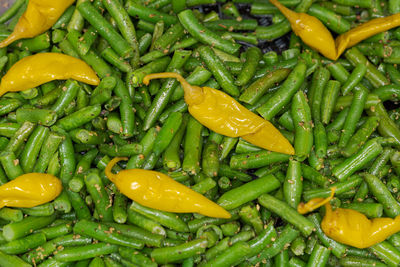 Full frame shot of green chili peppers