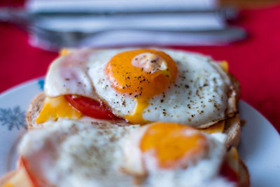 Close-up of breakfast served in plate