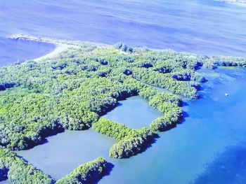 High angle view of blue sea