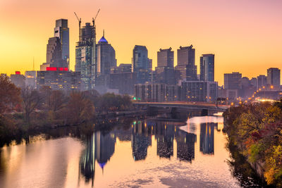 View of city at sunset