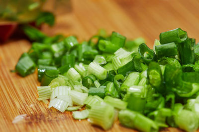 Close-up of chopped vegetables on cutting board