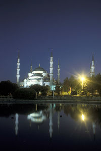 Reflection of illuminated buildings in water