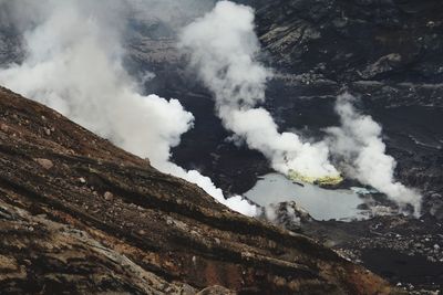 Smoke emitting from volcanic mountain