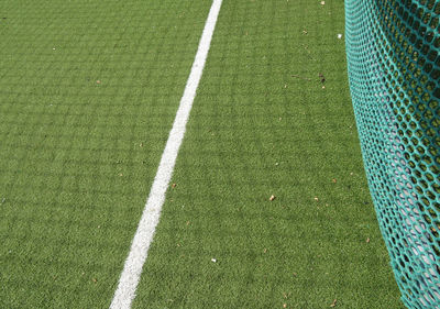 High angle view of soccer field