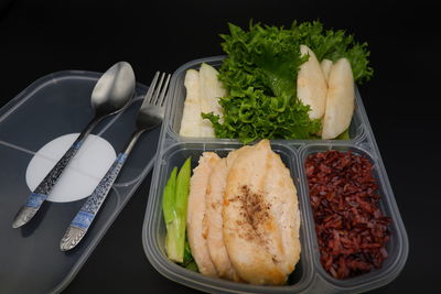 High angle view of food on table
