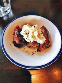 High angle view of breakfast served in plate
