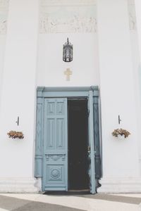 Open door of building