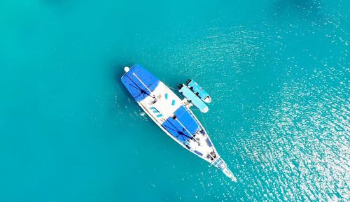 High angle view of ship in sea