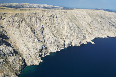 Scenic view of sea and mountains against sky