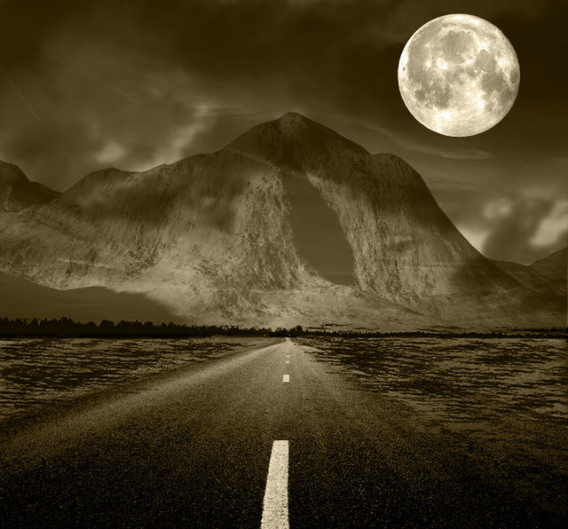 mountain, sky, tranquil scene, scenics, tranquility, night, the way forward, mountain range, beauty in nature, nature, road, cloud - sky, landscape, outdoors, non-urban scene, idyllic, cloudy, no people, cloud, diminishing perspective, astronomy, weather, remote, majestic, vanishing point, illuminated, overcast