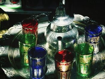 Close-up of bottles on table