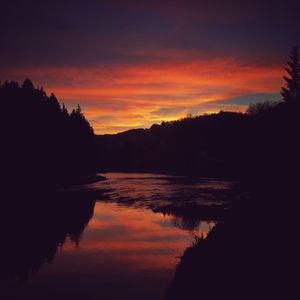 Scenic view of lake at sunset