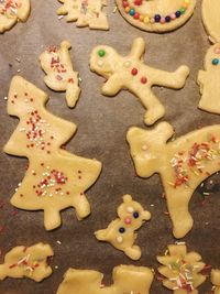 High angle view of cookies on table