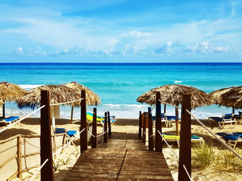 Scenic view of sea against blue sky