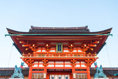 Low angle view of temple building against clear sky