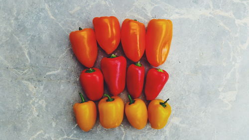 High angle view of bell peppers in container