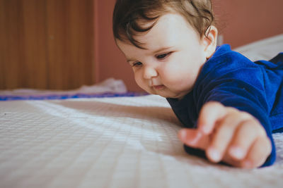 Close-up of cute baby at home