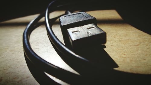 Close-up of camera on table