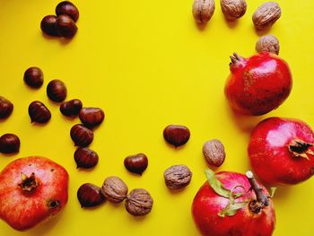 High angle view of apples on table