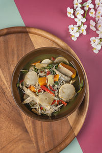 High angle view of food in bowl on table