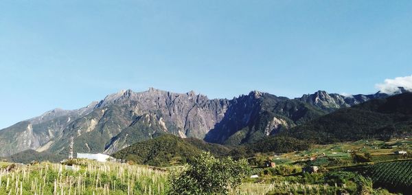 Scenic view of mountains against clear sky