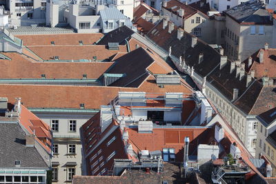 High angle view of houses in town