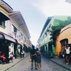 People walking on city street