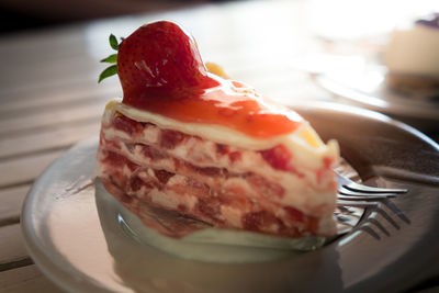 Close-up of cake slice in plate