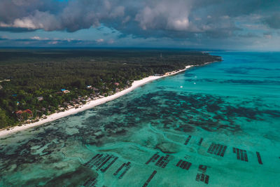 Aerial view of sea against sky