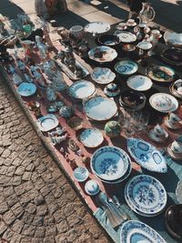 High angle view of objects for sale in market