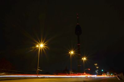 Light trails on street at night