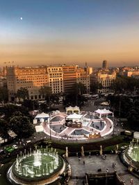 High angle view of city buildings