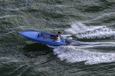 High angle view of nautical vessel on sea