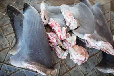 High angle view of fish for sale in market