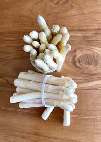 High angle view of chopped mushrooms on table