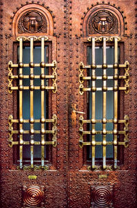 Closed metal door of historic building