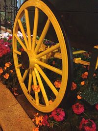 Close-up of orange bicycle wheel